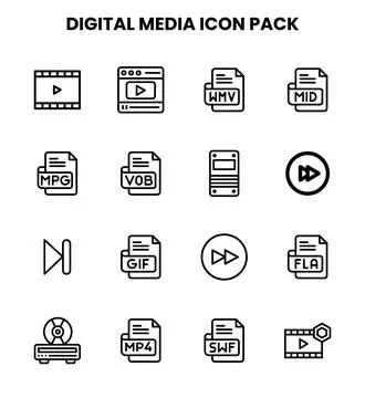 Digital Media Line Vector Icons Pack イラスト素材