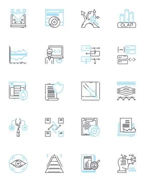 Digital media linear icons set. Streaming, Social, Virtual, Online, Mobile Stock Illustration
