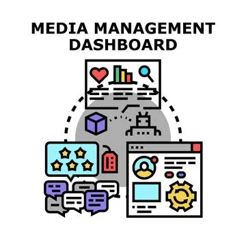Digital media management dashboard analyzing online content Stock Illustration