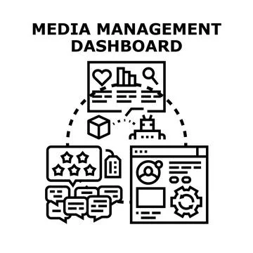 Digital media management dashboard analyzing online content Stock Illustration