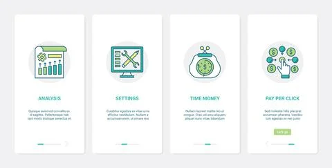 Digital media marketing analyzing technology UX, UI onboarding mobile app page Stock-Illustration