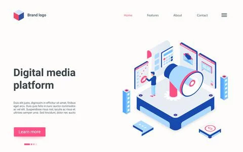 Digital media platform isometric vector illustration Stock Illustration