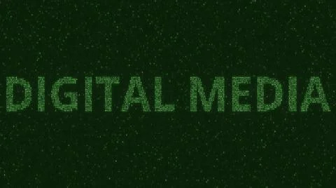 DIGITAL MEDIA text consisting of many symbols on computer monitor. 3d rendering Stock Illustration