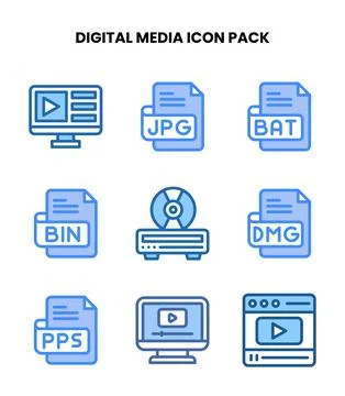Digital Media Two Colour Bundle Icons Pack Stock Illustration