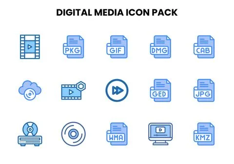 Digital Media Two Colour Bundle Icons Pack Stock Illustration