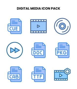 Digital Media Two Colour Bundle Icons Pack Stock Illustration
