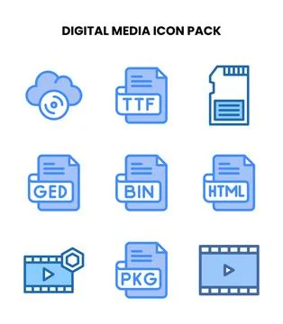 Digital Media Two Colour Graphics Icons Pack Stock Illustration