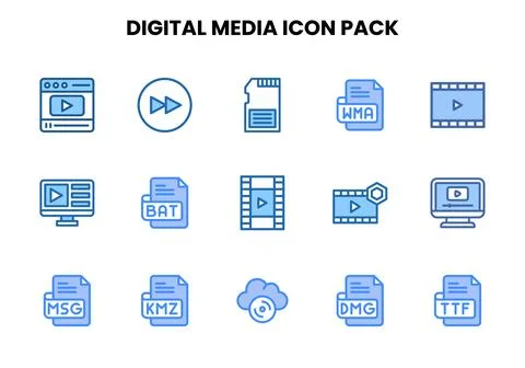 Digital Media Two Colour Graphics Icons Pack Stock Illustration