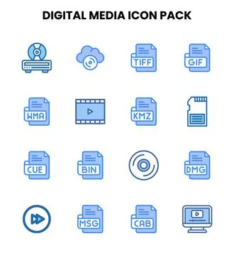 Digital Media Two Colour Scalable Icons Pack Stock Illustration