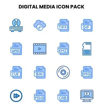Digital Media Two Colour Set Icons Pack Illustrazione stock