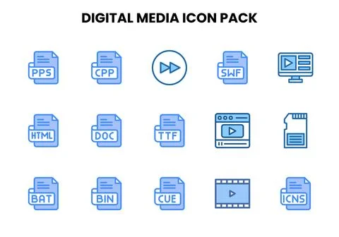 Digital Media Two Colour UI Icons Pack Stock Illustration