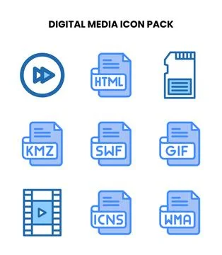 Digital Media Two Colour UI Icons Pack Stock Illustration
