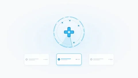 Digital medical scanner interface with rotating cross icon. 4K Stock Footage 342114894