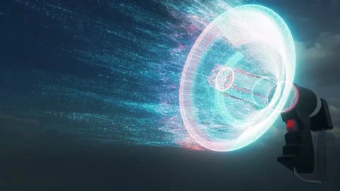 Digital Megaphone in dark background with sound waves Stock Footage 145123460
