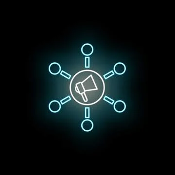 Digital megaphone distributing communication network neon icon Stock Illustration