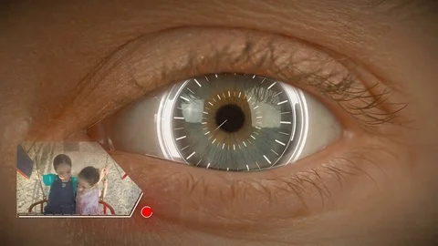 Digital memories - bionic eye with futuristic hud elements 스톡 동영상 80558986