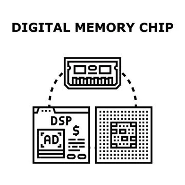 Digital memory chip technology hardware components connection Stock Illustration