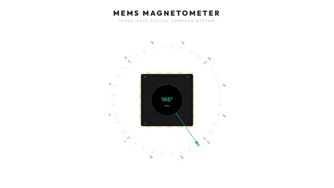 Digital Mems Magnetometer Sensor Microchip with Rotating Heading and Real T.. Stock Footage 347338972