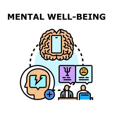 Digital mental well being and psychological health support Stock Illustration