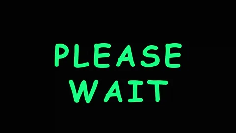 Digital message PLEASE WAIT with glitch effect in dark background cinematic.. Video stock 343415236