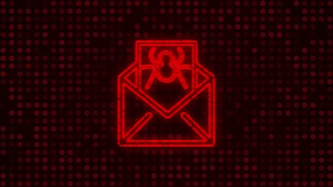 Digital message with worm icon made of red glowing particles on tech background Stock Footage 238566168