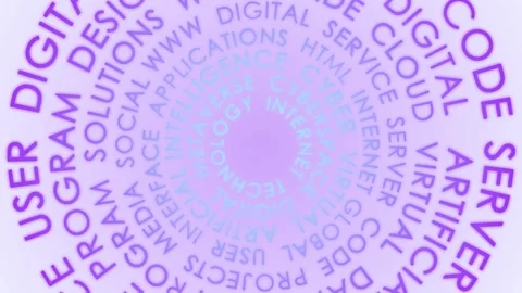 Digital metaverse circle word cloud looped background Stockbeeldmateriaal 337854133