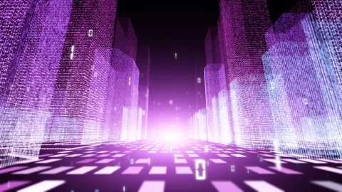 Digital metaverse technology city road data loop animation Stock Footage 337966207