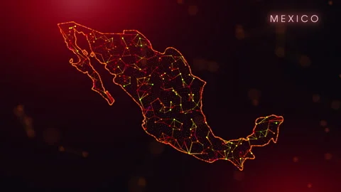 Digital Mexico Map Motion Reveal With Abstract Red And Orange Plexus Networ.. Stock Footage 331657997