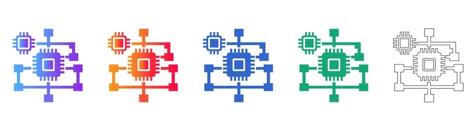Digital Microchip Circuitry Network Icons Illustrazione stock