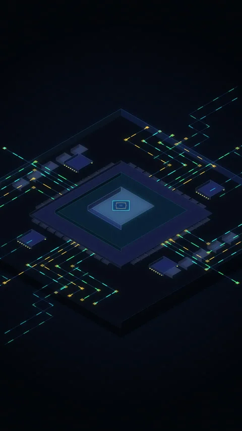 Digital microchip cpu processor loop with data transfer lines Stock Footage 347562763