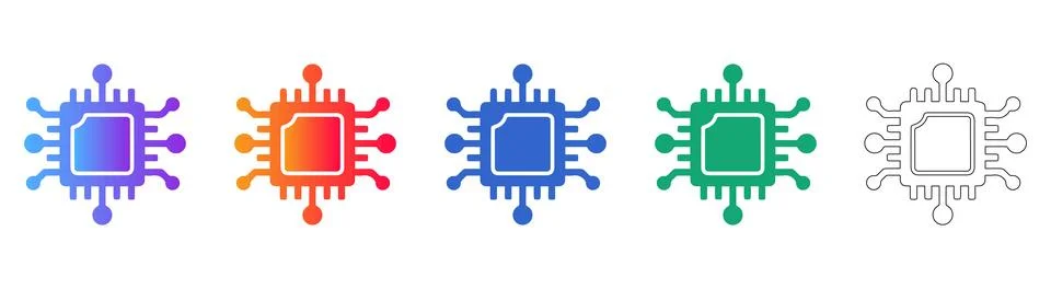 Digital Microchip Processor Icons Illustrazione stock