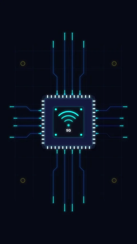 Digital microchip processor showing wifi connectivity and data flow in a ne.. Stock Footage 348331221