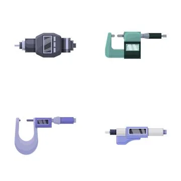 Digital micrometer icons set cartoon vector. Laboratory digital micrometer Stock Illustration
