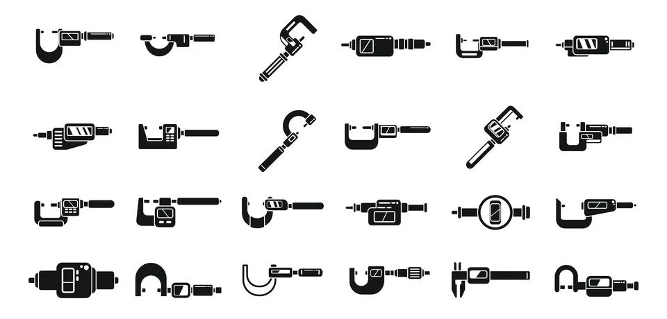 Digital micrometer icons set simple vector. Caliper ruler Stock Illustration