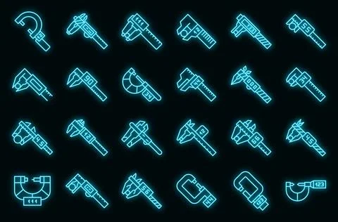 Digital micrometer icons set vector neon Stock Illustration