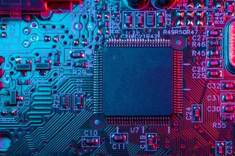 Digital Microprocessor. Computer Controller Circuit Board closeup Main Cent.. Stockfoto's