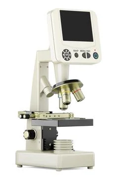 Digital microscope with screen, 3D rendering Stock Illustration