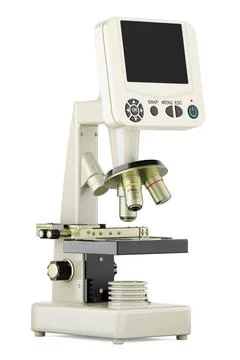 Digital microscope with screen, 3D rendering Digital microscope with scree... Stock Photos