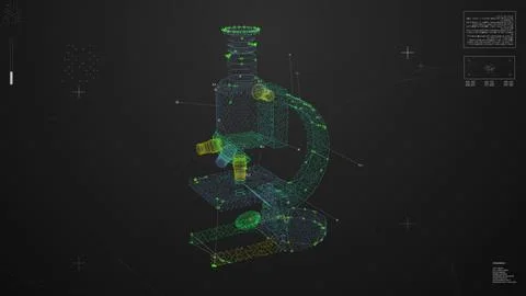 Digital Microscopy Display: Wireframe Visualization Illustrazione stock