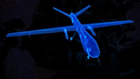 Digital military drone with camera in dark blue. Unmanned military drone with 스톡 일러스트