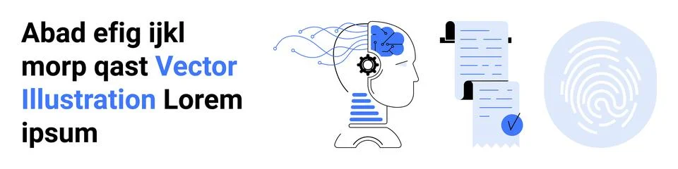 Digital Mind and Data Management Concept with Biometrics and Document Verif.. Stock Illustration