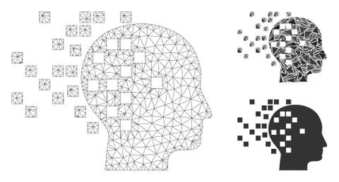 Digital Mind Vector Mesh 2D Model and Triangle Mosaic Icon Stock Illustration