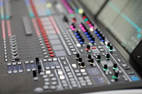 Digital mixing console in a broadcasting studio Stock Photos