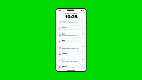 Digital mobile interface with task list on green screen. 4K 스톡 동영상 341694040