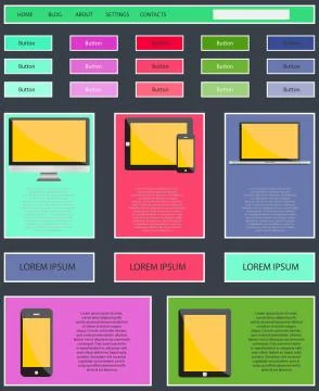 Digital mobile internet marketing. Responsive Web Design - Flat Style. Vector Stock Illustration