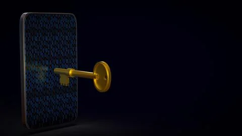 Digital Mobile Security Access Key 3d render. Stock Illustration