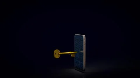 Digital Mobile Security Access Key 3d render. Stock Illustration