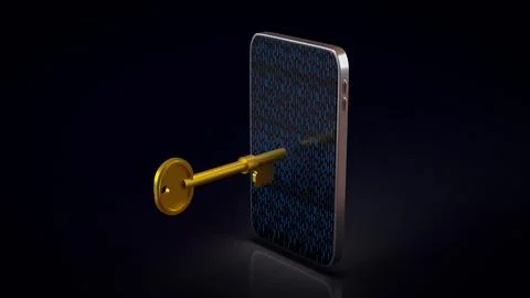 Digital Mobile Security Access Key 3d render. Illustrazione stock