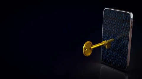 Digital Mobile Security Access Key 3d render. 스톡 사진