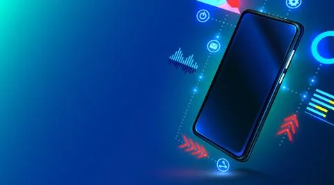 Digital mobile technology. Cosmos style in blue color. Devise with infographic Stock Illustration